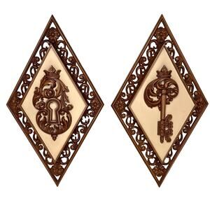 Syroco Mid Century Wall Plaques Decor Faux Burl Wood Decorative Regency Style